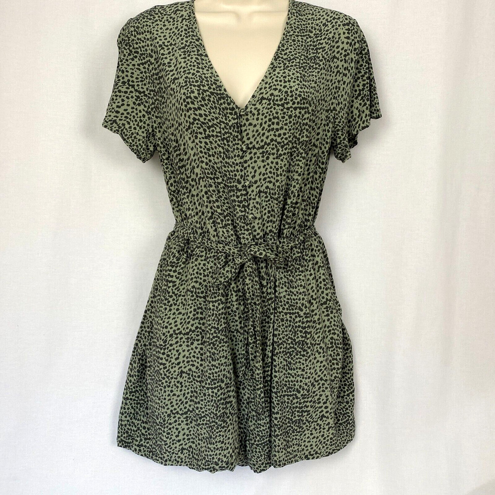 Rails Romper Womens Medium Animal Print Green Black Pockets Tie Waist Sophia